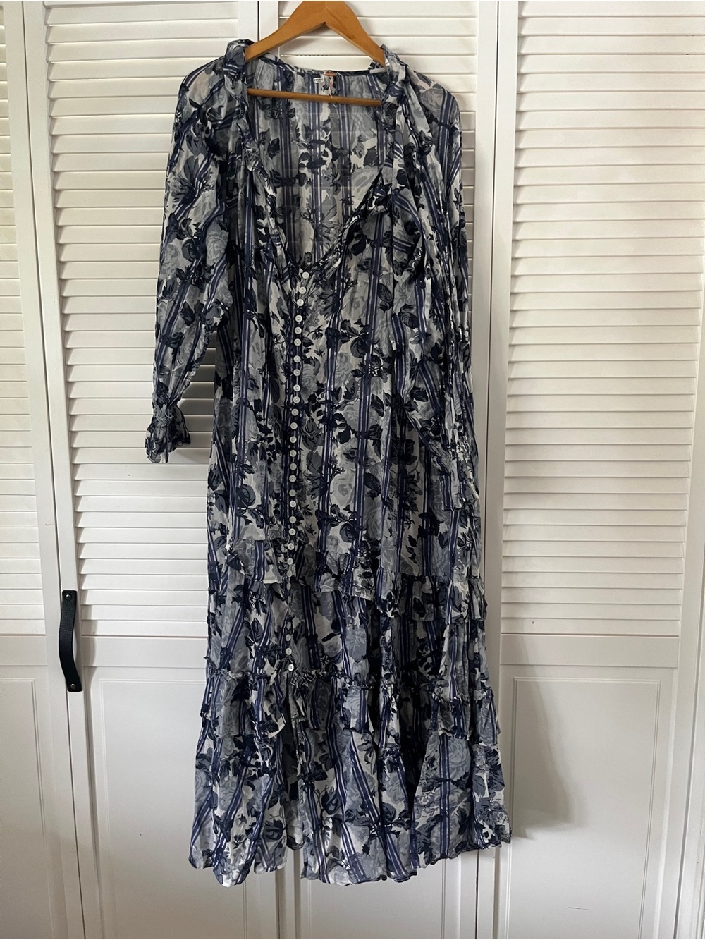 Free People Boho Navy and White Floral Maxi Dress - Picture 1 of 6